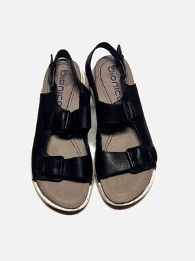 Bionica Leather Black Strappy Walking Sandals Women's Size 10M